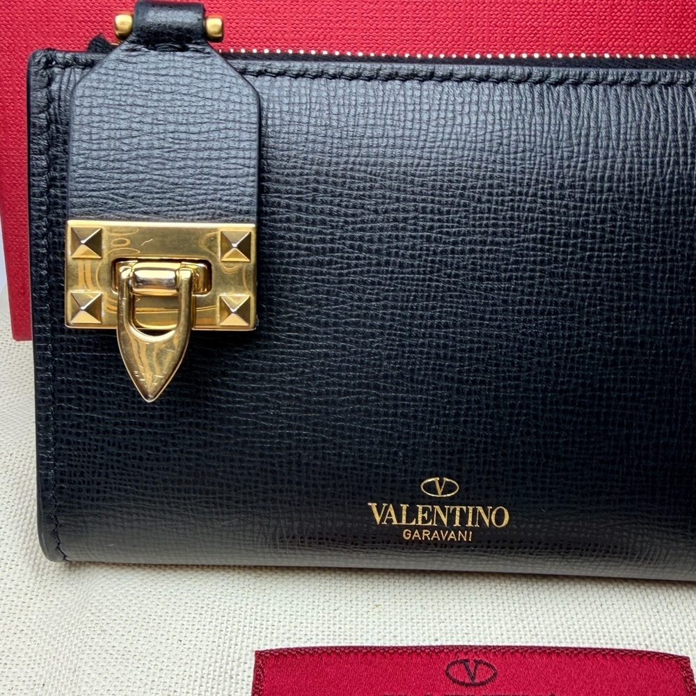 Valentino Garavani Rockstud Zipper Coin Purse Cardholder Grainy Calfskin Leather - Picture 5 of 12